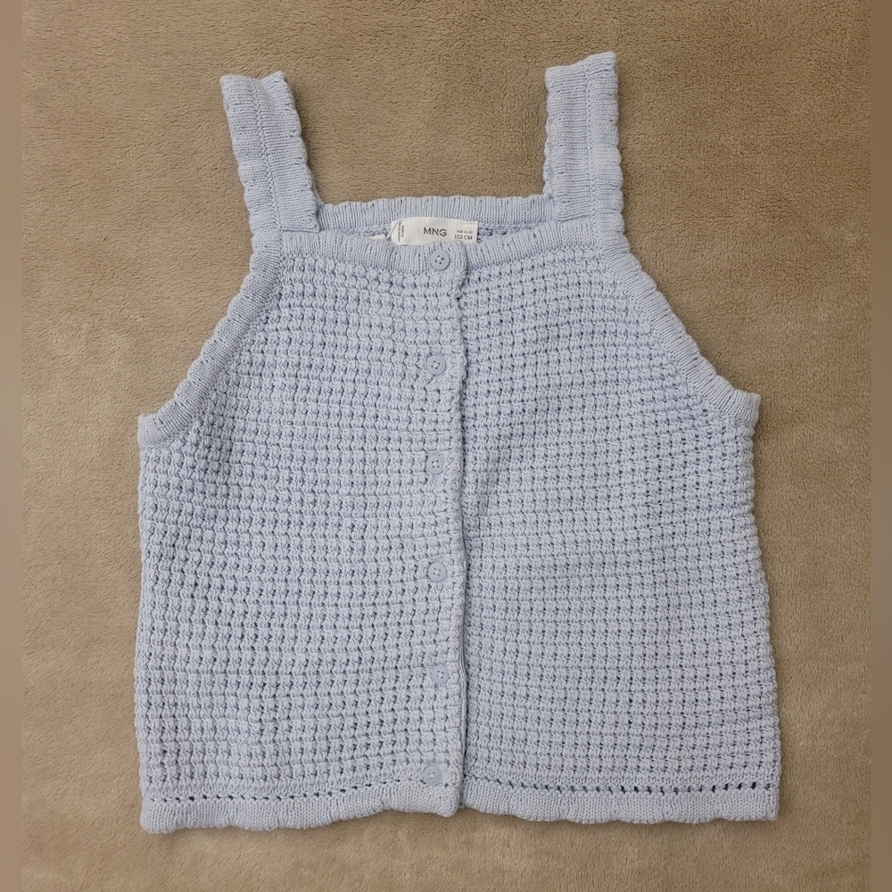 Mango Girl Light Blue Knit Button-Up Tank Top Size 11-12 NWT
